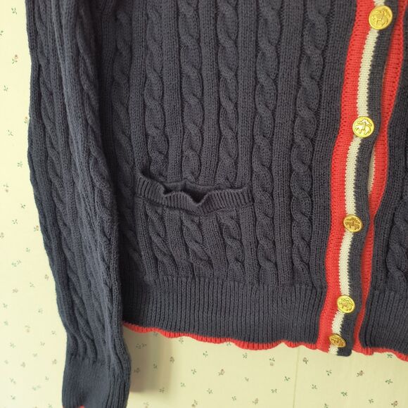 Brooks Brothers Cardigan Tennis Sweater Womens XL Navy Cotton Cable Knit *Pls Rd - Picture 8 of 16
